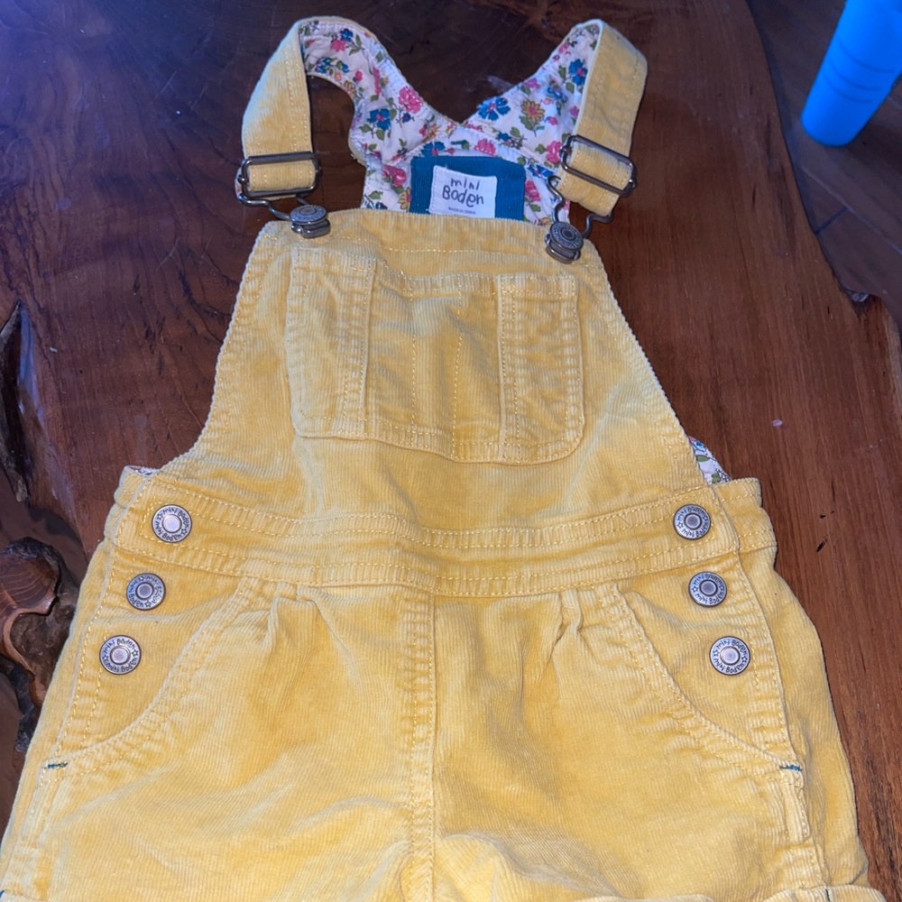 Yellow mini Boden corduroy overalls